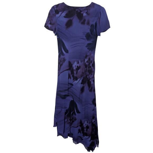 Vintage 90s Floral Chiffon Midi Dress 8 Asymmetric Fairy Grunge Whimsigoth Y2K - Picture 2 of 6